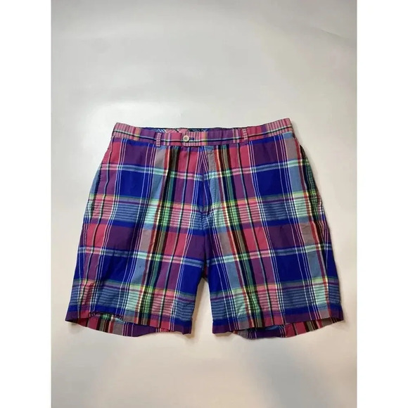 Peter Millar Men's 36 Shorts Performance Flat Front Golf Chino Plaid Flaw - Picture 1 of 8